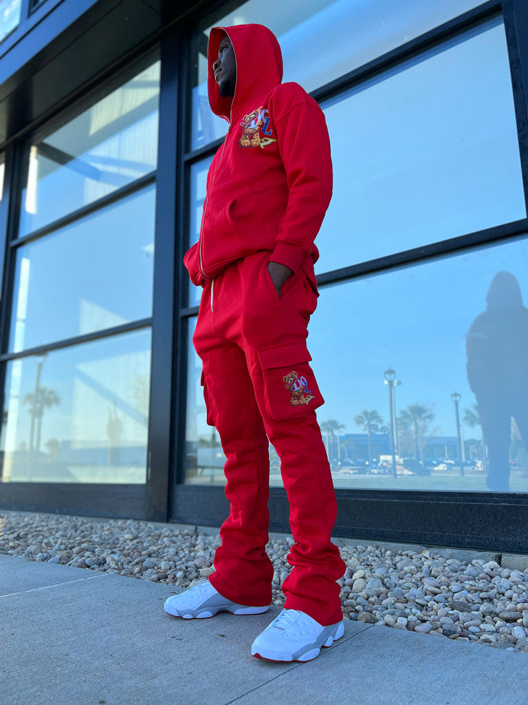 Stacked sweatsuit sale